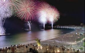 Fuegos artificiales de año nuevo en Copacabana, Río de Janeiro